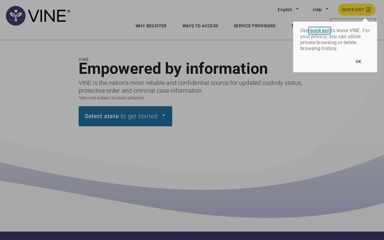 VINELink custody status notification search interface