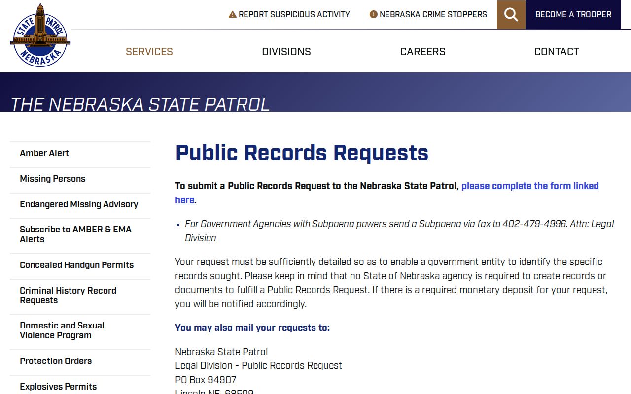Nebraska State Patrol public records request guidance