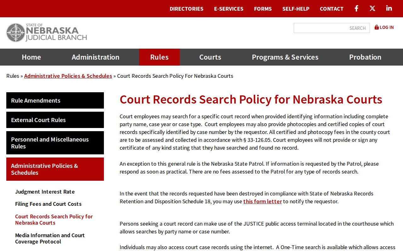 Nebraska search policy for Sheridan County criminal case records