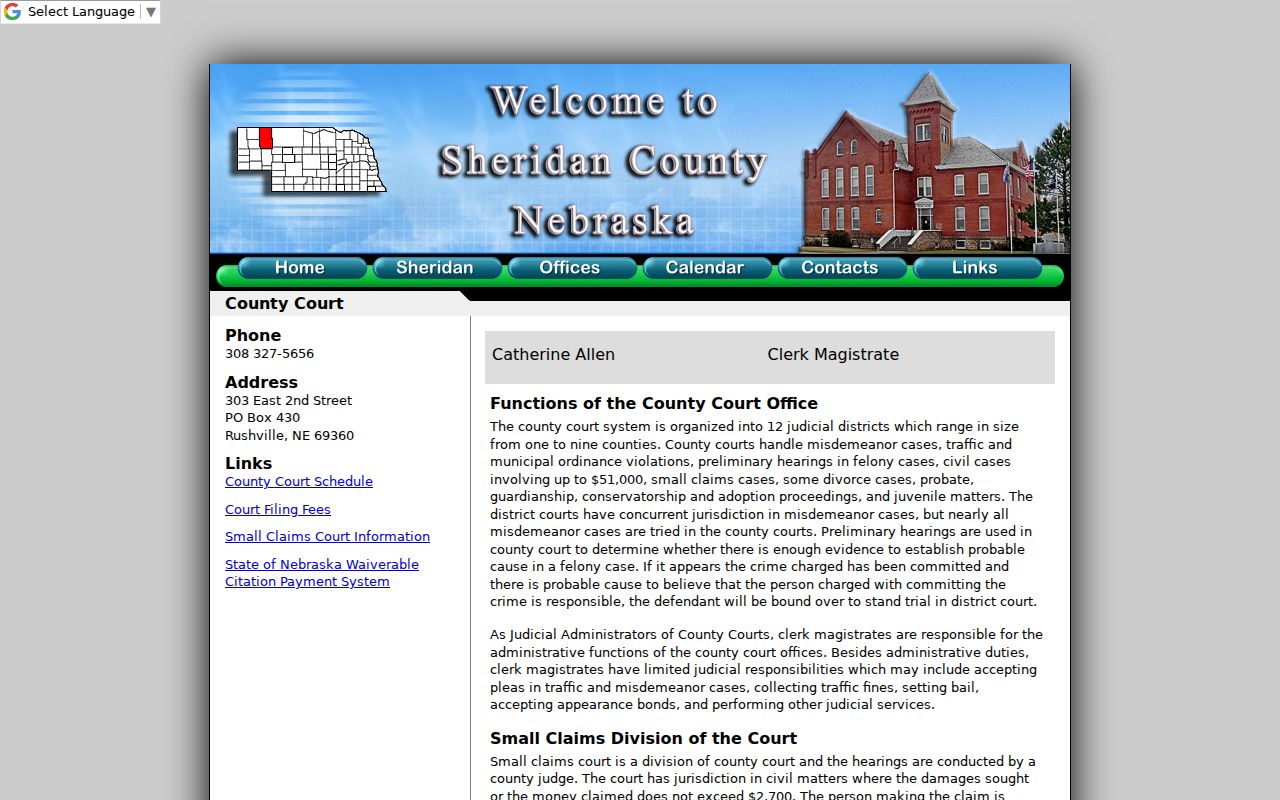 Sheridan County Court criminal case records page
