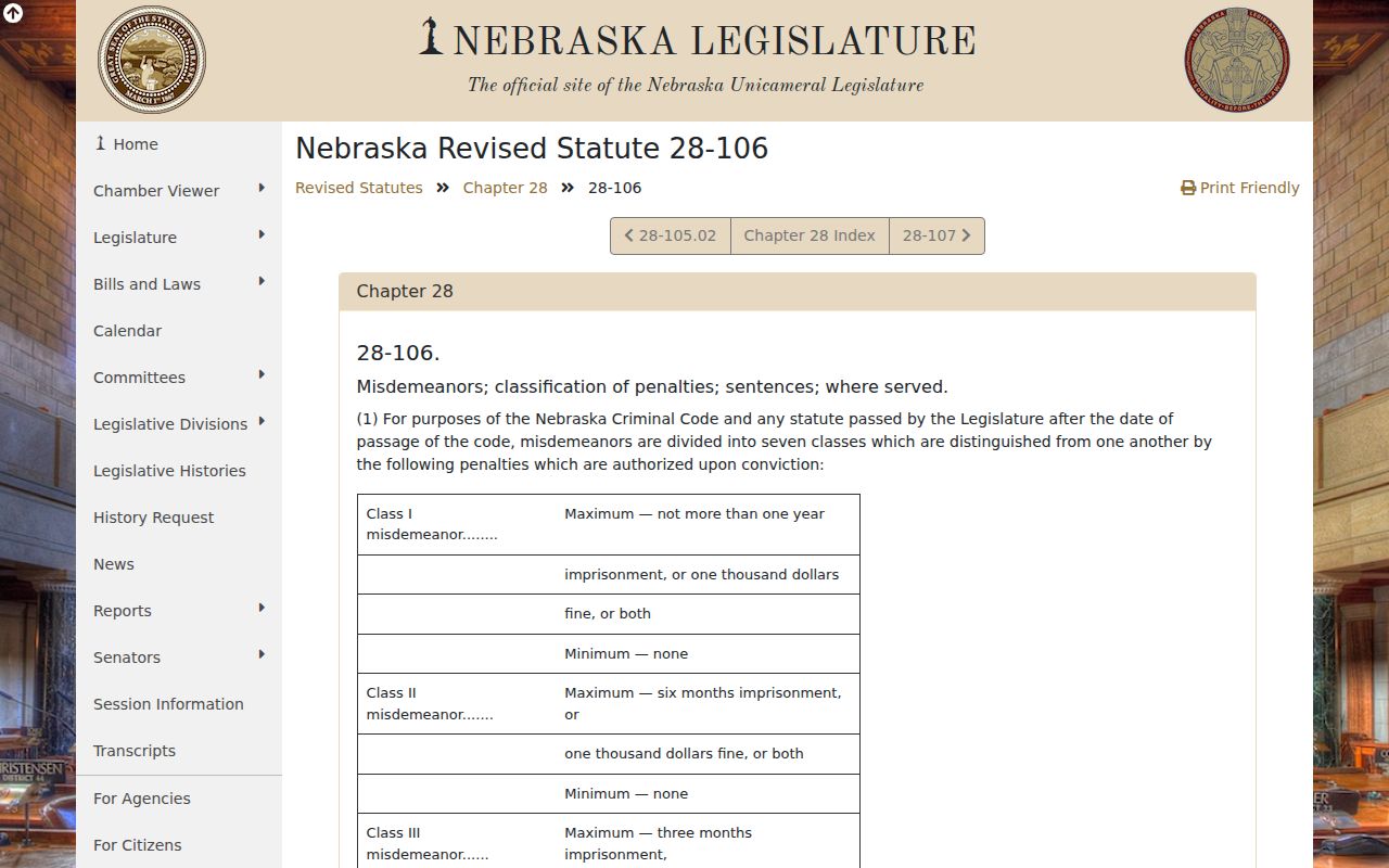 Gordon Sheridan County criminal record source showing Nebraska misdemeanor penalty classes