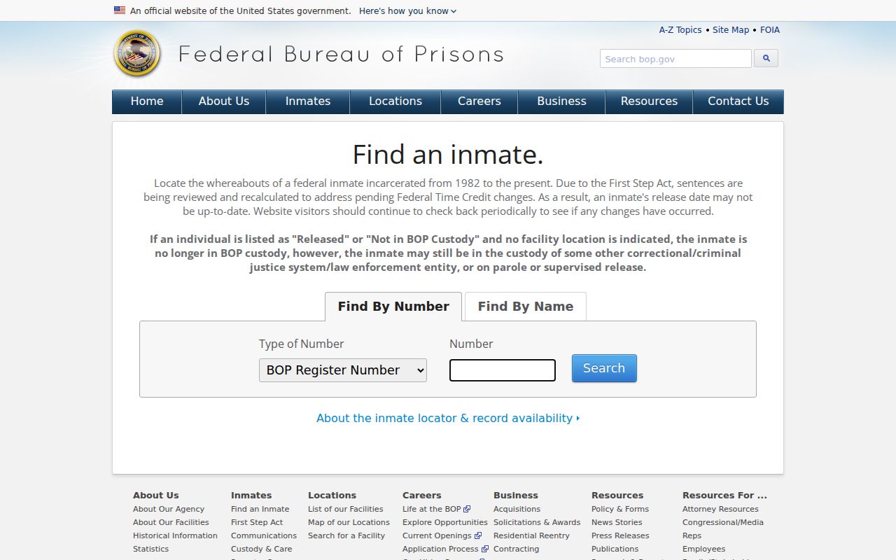 Hay Springs criminal custody source showing the federal inmate locator