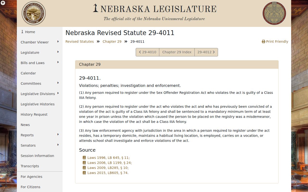 Hay Springs criminal record source showing Nebraska registry violation penalties