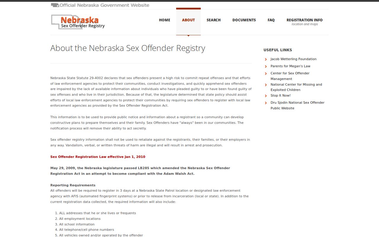 Nebraska registry background for Sheridan County sex offender alerts