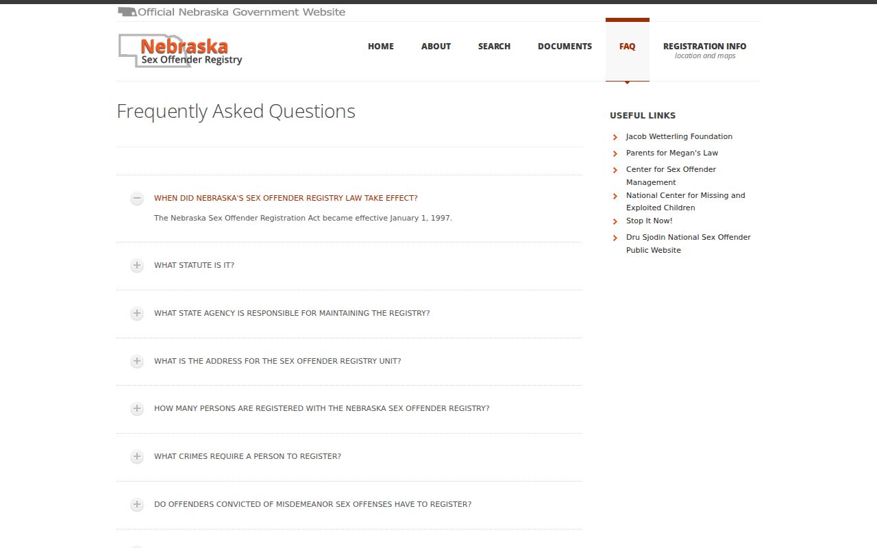 Nebraska FAQ for Sheridan County sex offender registry profiles