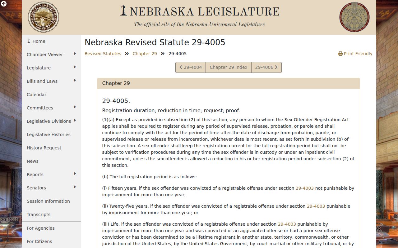 Nebraska registration duration law for Sheridan County sex offender records