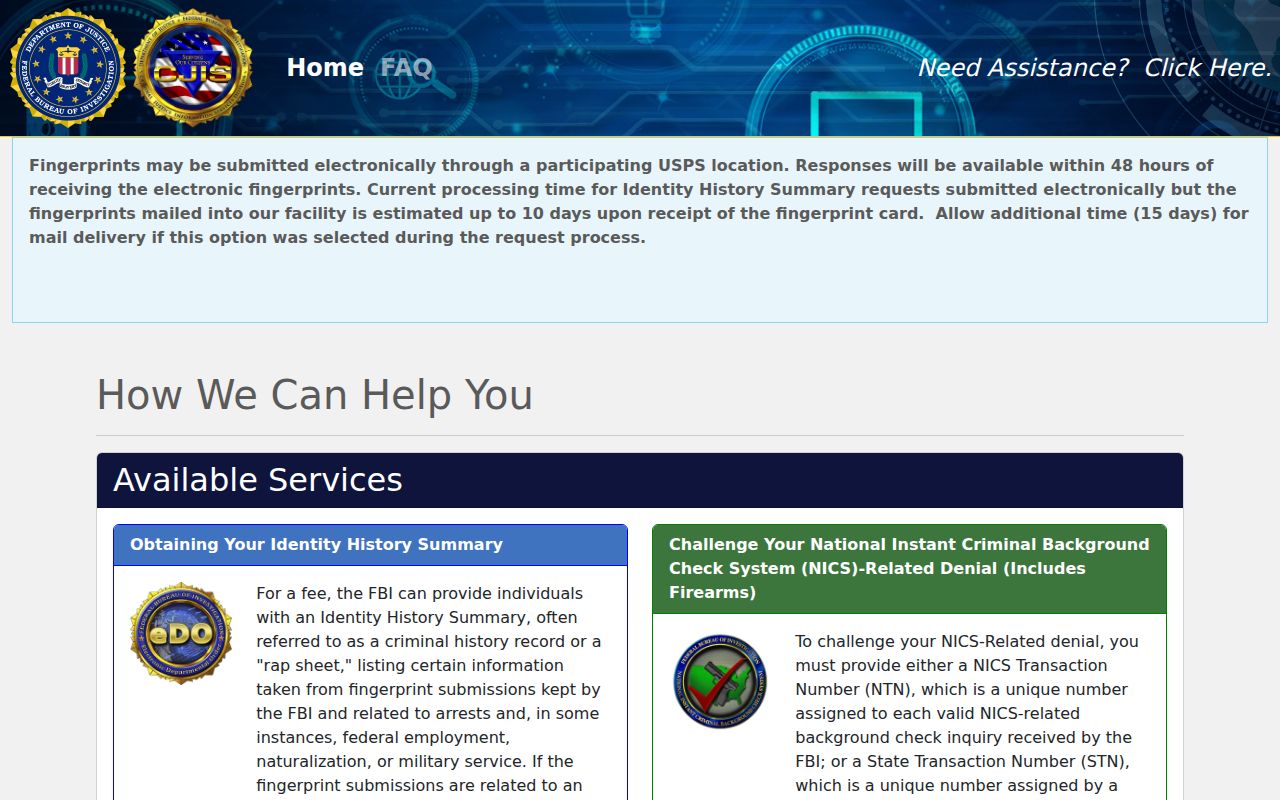 Sheridan County criminal record self-review through the FBI service