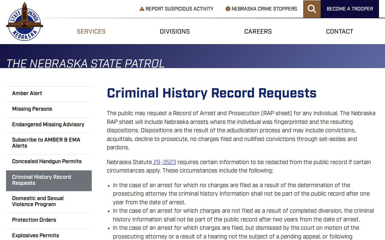 Sheridan County criminal history request information from Nebraska State Patrol